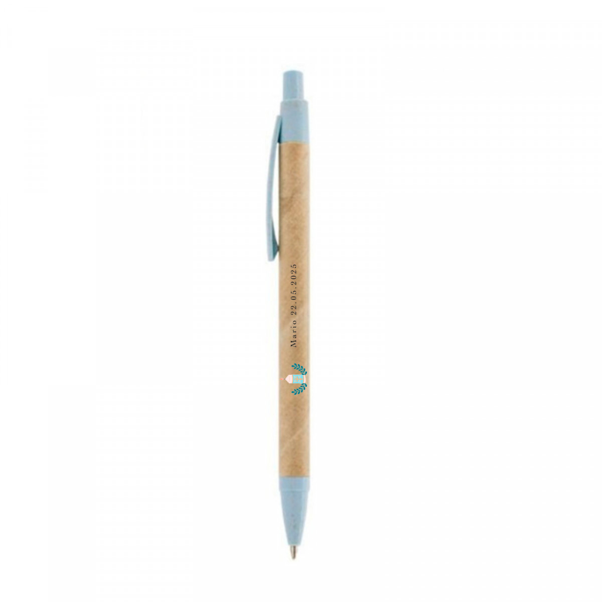Stylo en fibre de blé bleu avec adhésif bougie bleu transparent pour les détails de la première communion