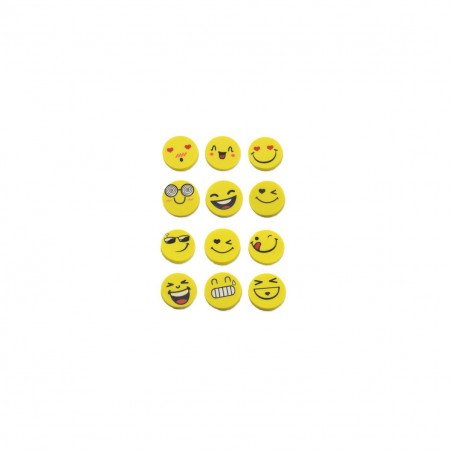 Gommes à effacer en forme d'emojis dans une trousse avec adhésif personnalisable pour des détails