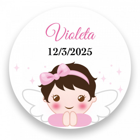 Badge avec adhésif design ange pour détails de baptême
