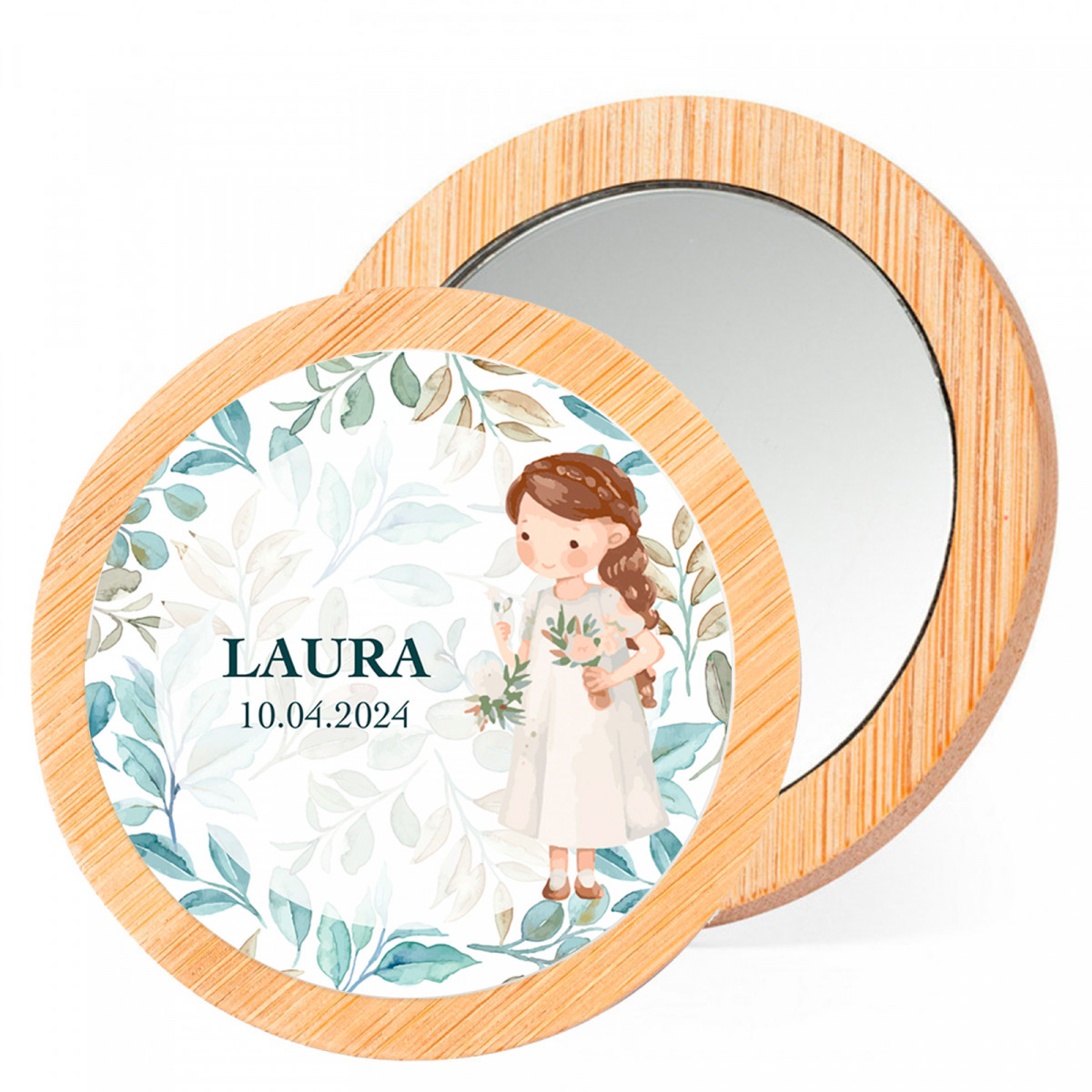 Miroir en bambou personnalisable pour les détails de la première communion fille