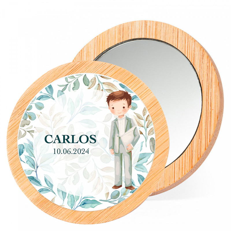 Miroir en bambou personnalisable pour les détails de la première communion d'un enfant Miroir en bambou personnalisable pour les détails de la première communion d'un enfant