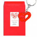 Porte-clés coeur dans enveloppe kraft rouge avec sticker romantique personnalisable
