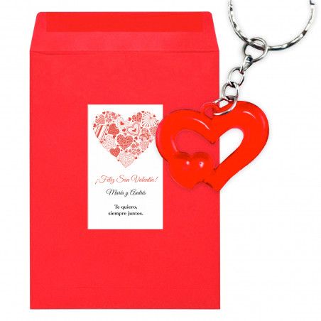 Porte-clés coeur dans enveloppe kraft rouge avec sticker romantique personnalisable