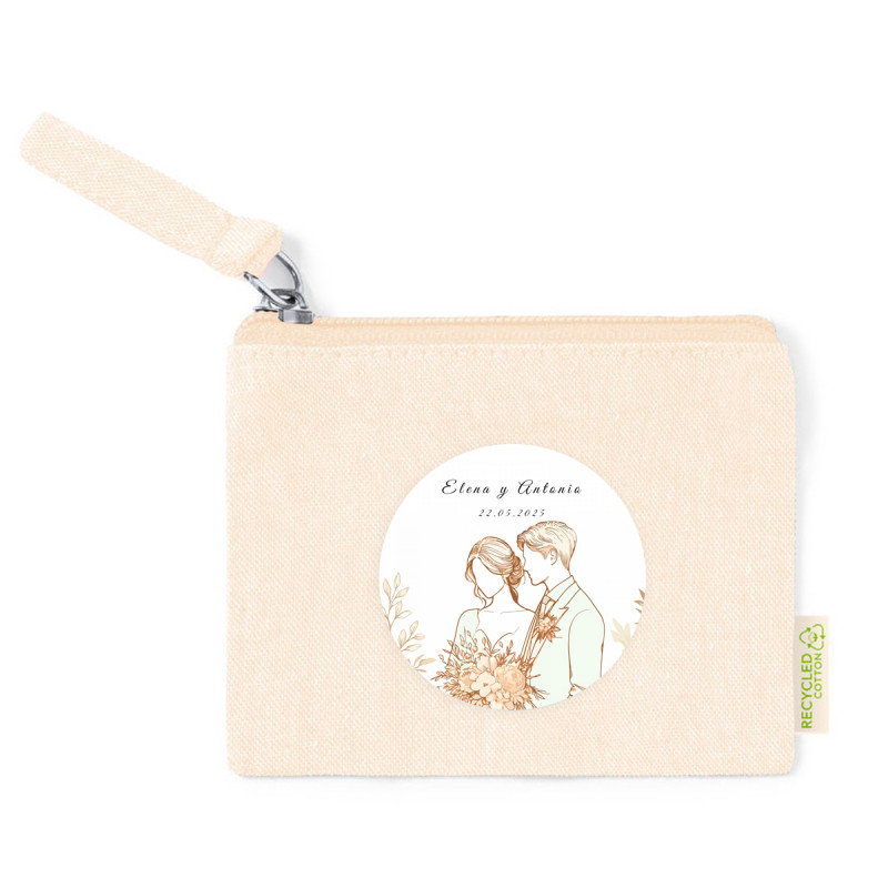 Porte-monnaie beige avec autocollant romantique de jeunes mariés de 5 cm pour des souvenirs de mariage