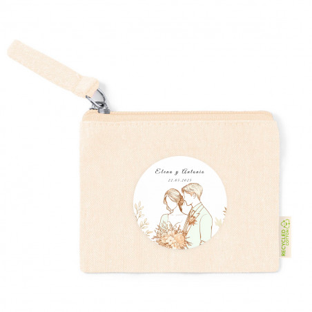 Porte-monnaie beige avec autocollant romantique de jeunes mariés de 5 cm pour des souvenirs de mariage