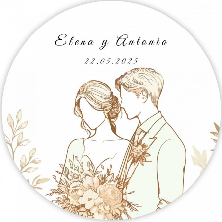 Porte-monnaie beige avec autocollant romantique de jeunes mariés de 5 cm pour des souvenirs de mariage