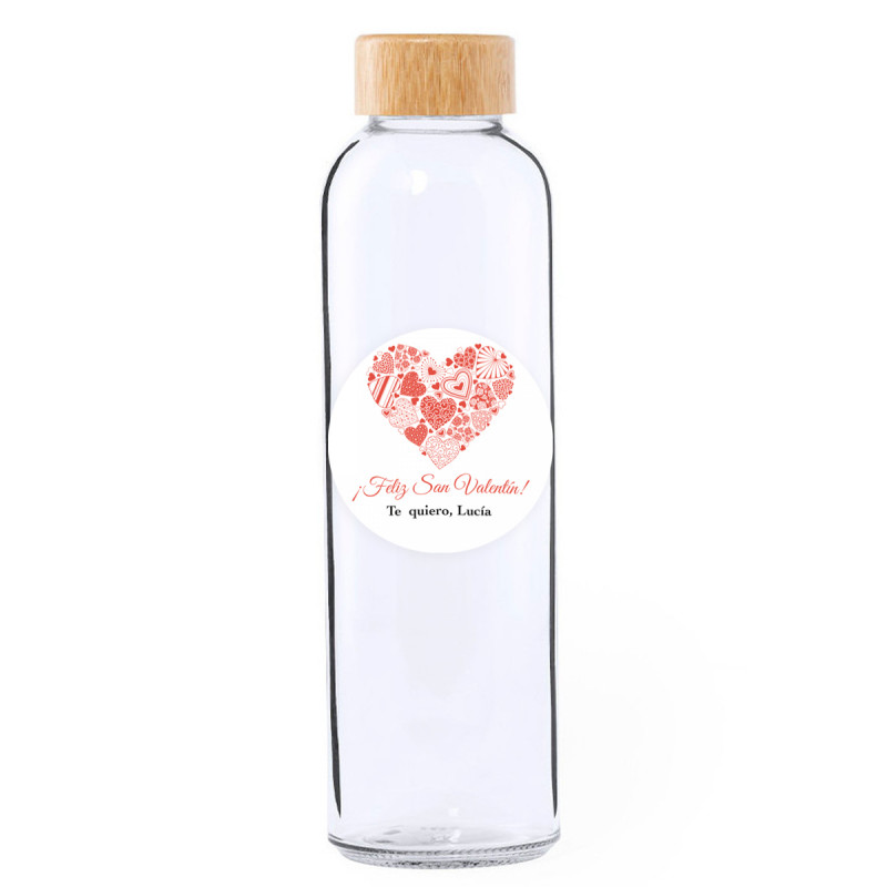 Flacon en verre avec bouchon à vis en bambou avec adhésif personnalisable pour plus de détails