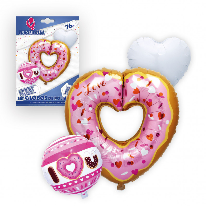 Ensemble de ballons en foil en forme de cœur donuts iloveyou pour décorer