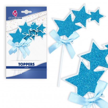 Topper étoiles bleues avec paillettes et nœud assorti