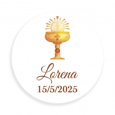 Autocollant de communion 2cm calice personnalisé fond blanc
