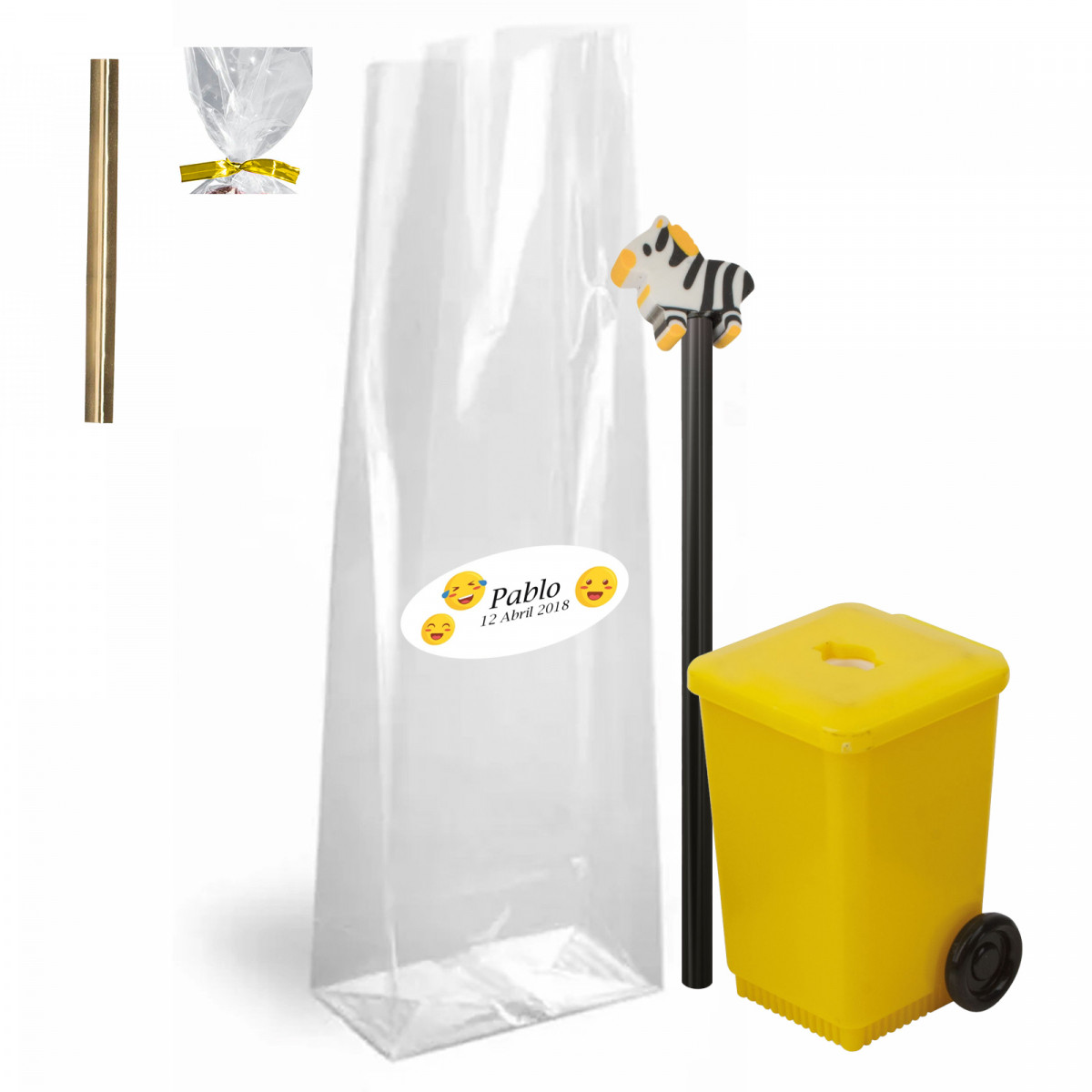Taille-crayon écologique avec crayon et gomme de zèbre dans un sac personnalisé, fermeture par bande pour événements