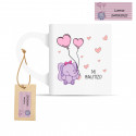 Tasse avec motif d'éléphant rose et étiquette personnalisée pour le baptême de bébé