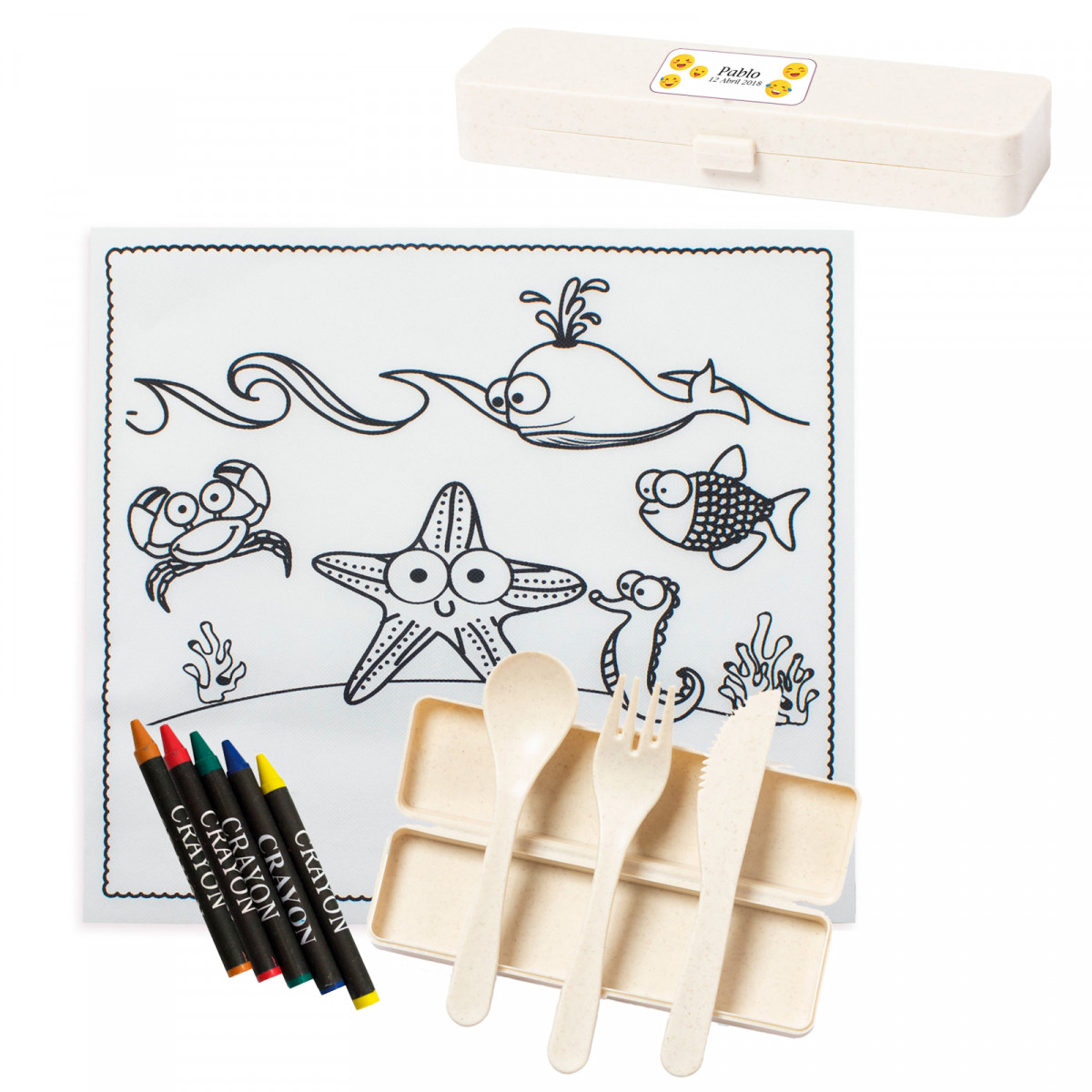 Nappe à colorier et couverts réutilisables personnalisés pour enfants