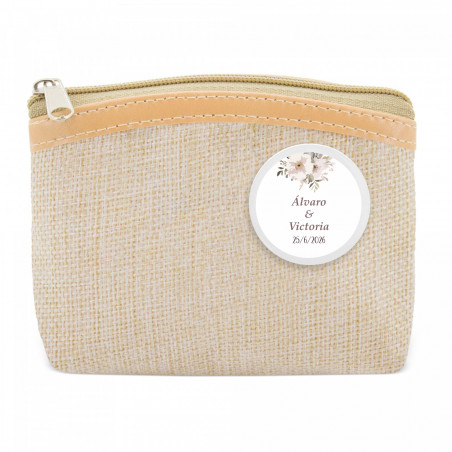 Porte-monnaie beige avec plaque de fleurs personnalisée