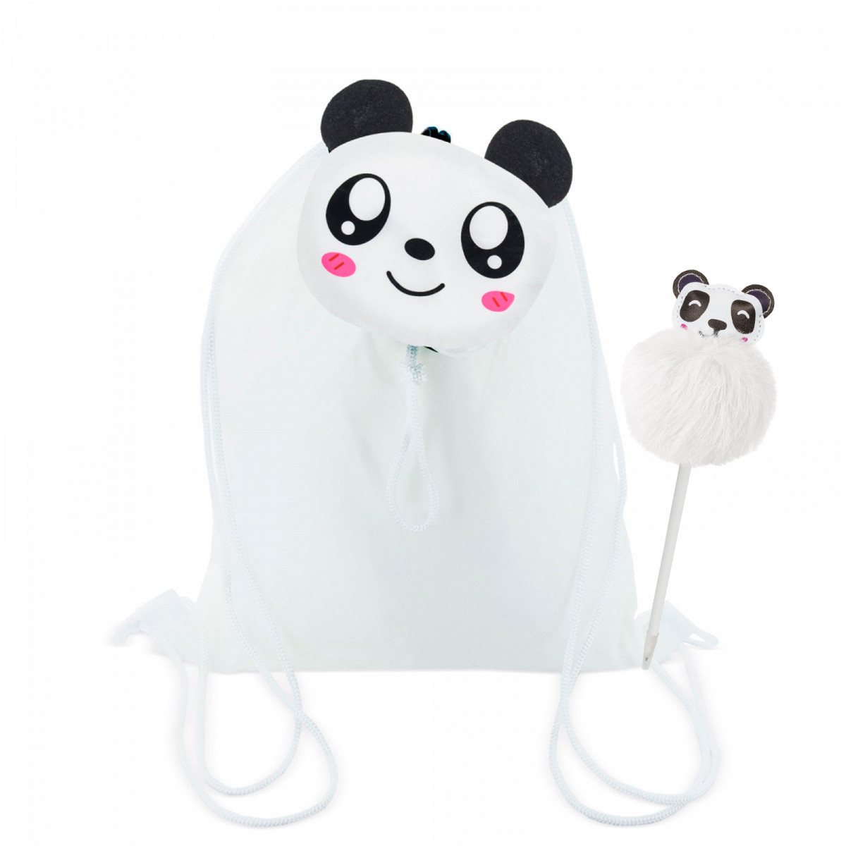 Sac à dos pliable pour enfants en forme d'ours panda et stylo avec pompon à offrir