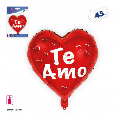 Ballon en foil brillant en forme de cœur rouge je t'aime rouge 45 cm pour les célébrations