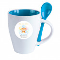 Tasse en céramique avec petite cuillère bleu ciel personnalisée avec un autocollant de bébé pour les baptêmes
