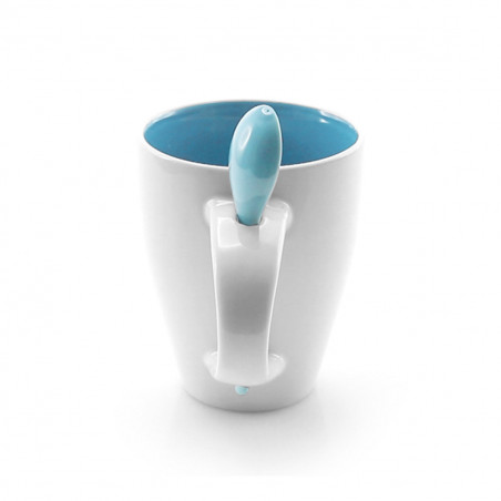 Tasse en céramique avec petite cuillère bleu ciel personnalisée avec un autocollant de bébé pour les baptêmes