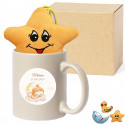 Tasse personnalisée pour baptême avec peluche et autocollant imprimé