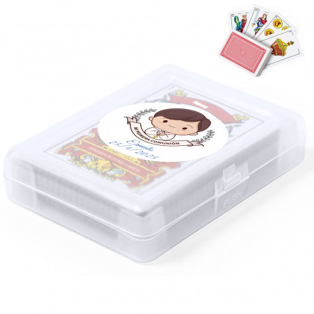 Deck espagnol personnalisé pour première communion avec autocollant modifiable, souvenir original pour les invités