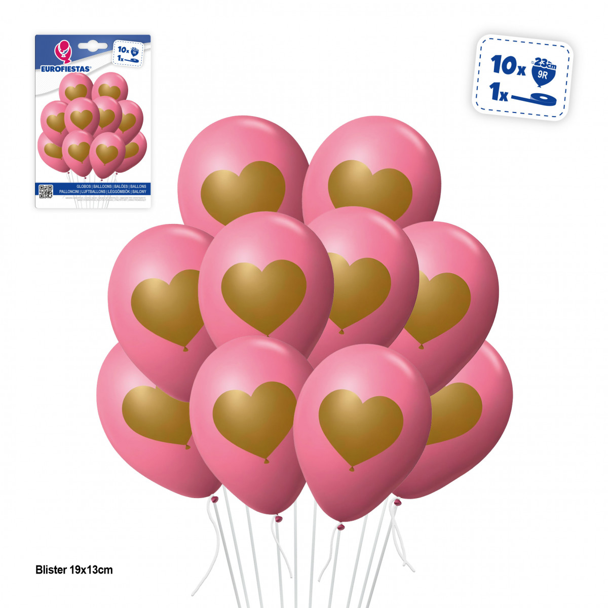 Ballons roses avec cœur doré 10 unités pour décorer
