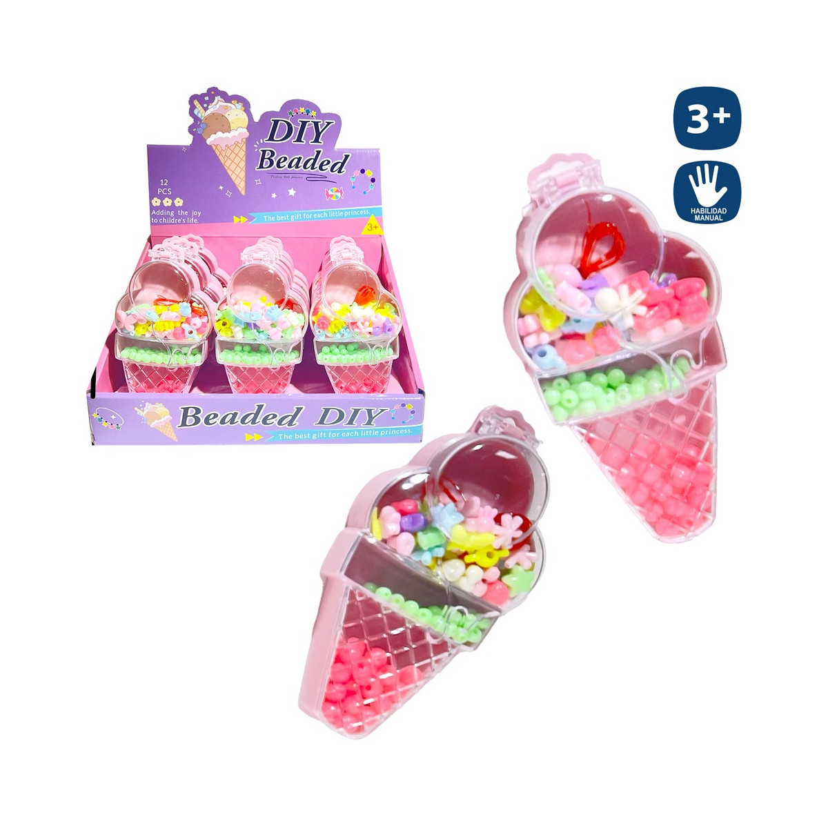 Perles colorées pour colliers et bracelets dans une boîte de glace pour les détails