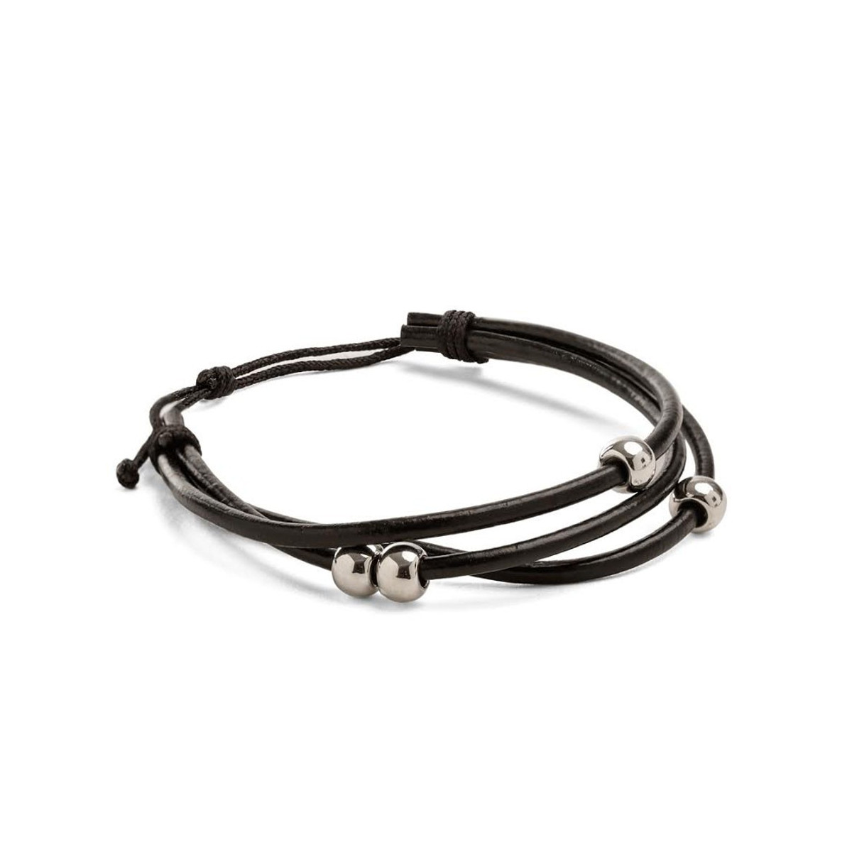 Bracelet noir ajustable avec billes métalliques