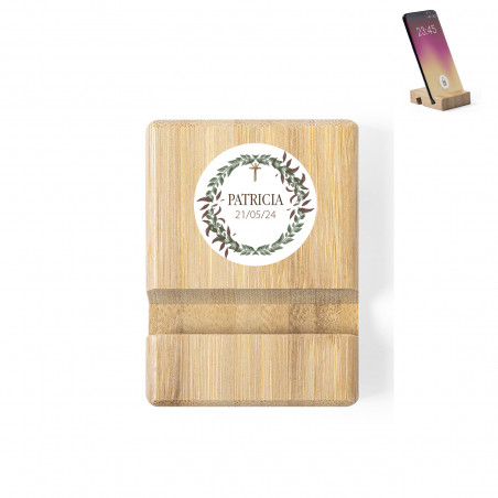 Support mobile en bambou personnalisé pour communion