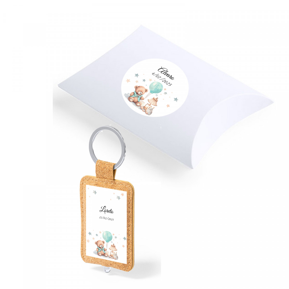 Porte-clés en liège avec lampe de poche pour un cadeau de baptême