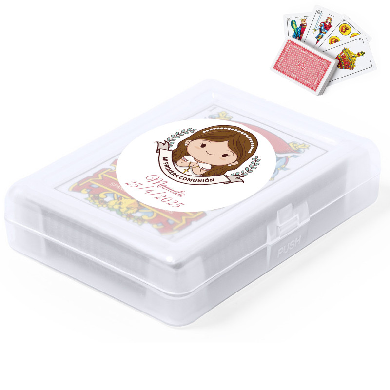 Jeu de cartes espagnol personnalisé pour première communion avec autocollant personnalisable