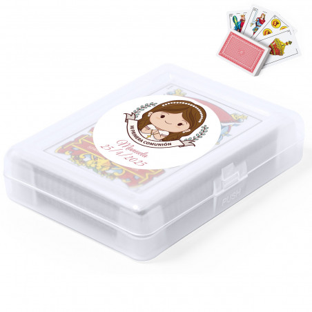Jeu de cartes espagnol personnalisé pour première communion avec autocollant personnalisable