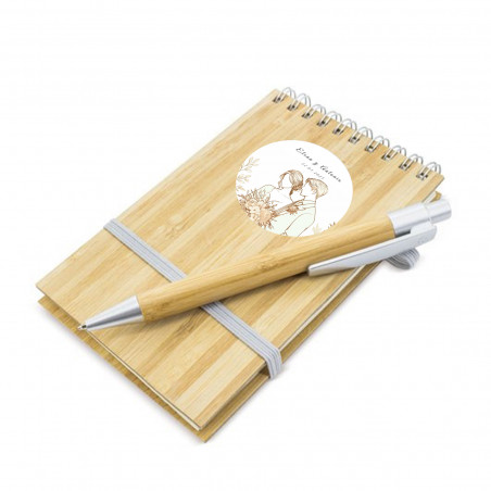 Carnet de mariage personnalisé en bambou avec stylo