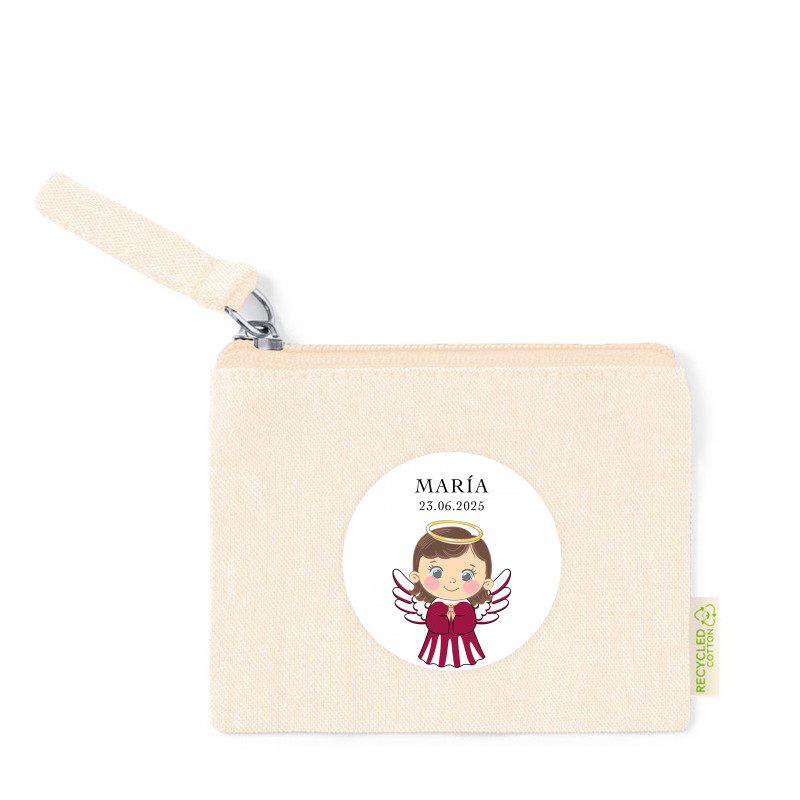 Porte-monnaie en coton avec autocollant de 5 cm design ange pour les détails de baptême fille