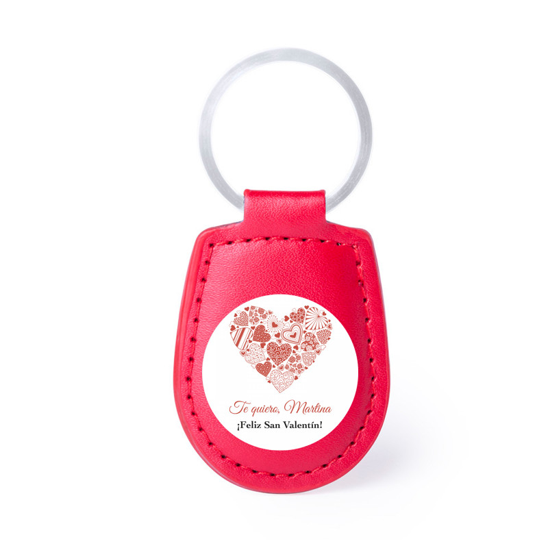 Porte-clés en simili cuir rouge avec autocollant romantique personnalisé à offrir