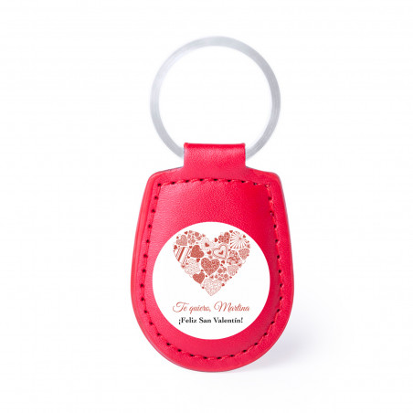 Porte-clés en simili cuir rouge avec un autocollant romantique personnalisé à offrir