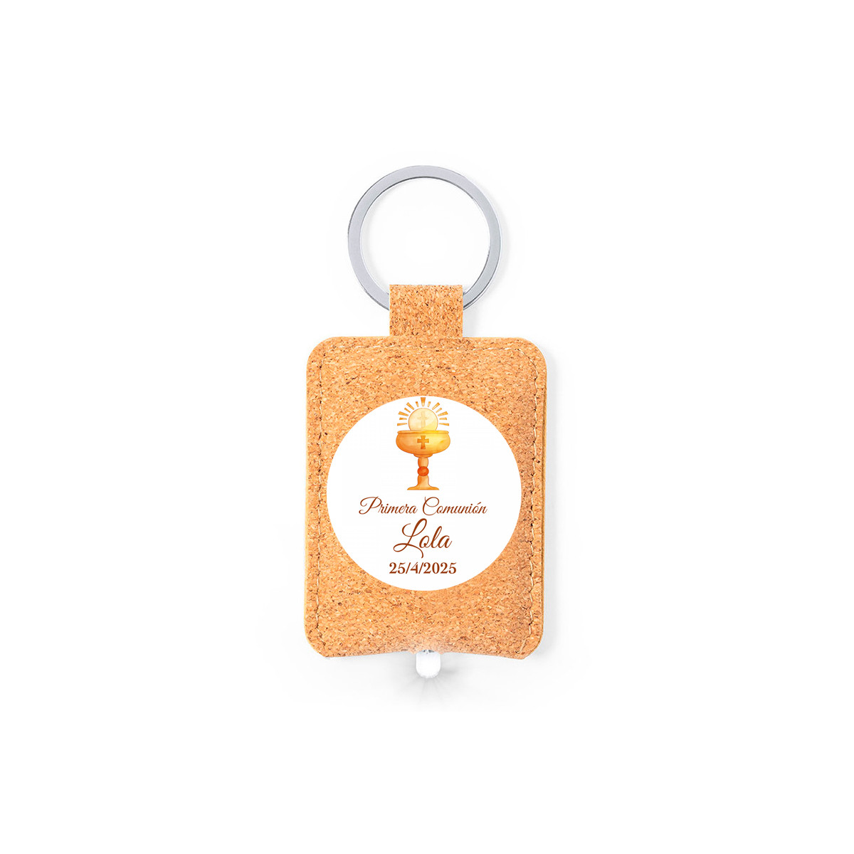 Porte-clés lampe éco avec autocollant première communion 3 cm pour détails