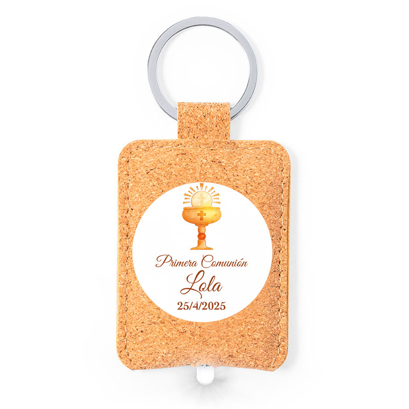 Porte-clés lampe éco avec autocollant première communion 3 cm pour détails