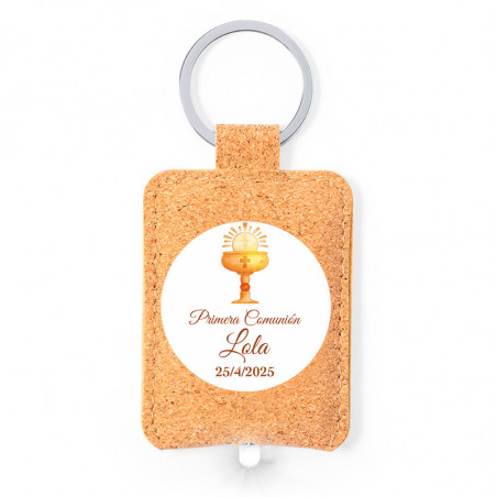 Porte-clés lampe éco avec autocollant première communion 3 cm pour détails
