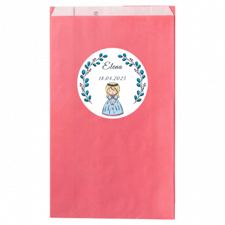 Sac kraft rose personnalisé avec autocollant pour la première communion fille
