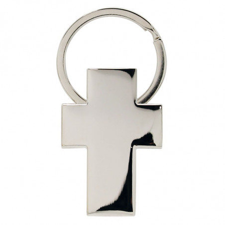 Porte-clés croix métallique dans une boîte personnalisée avec autocollant première communion garçon