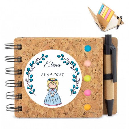 Cahier éco en liège personnalisé avec autocollant première communion pour les détails fille