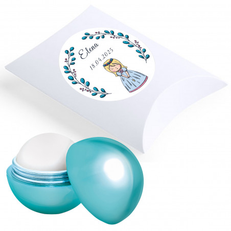 Baume à lèvres personnalisé pour première communion avec étui et autocollant décoratif