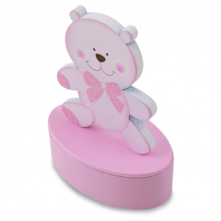 Coffret en bois en forme d'ours rose personnalisé souvenir doux pour baptême