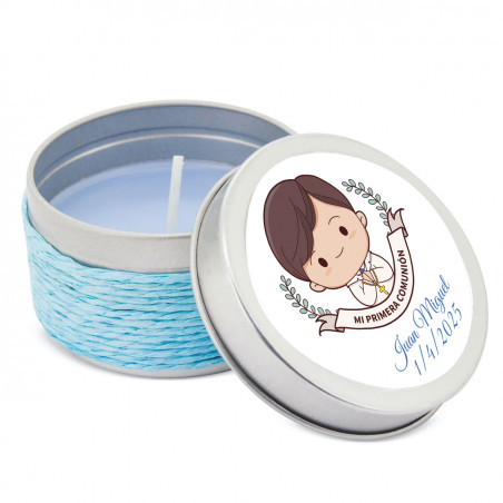 Bougie aromatique en boîte personnalisée pour la première communion, détail élégant et original