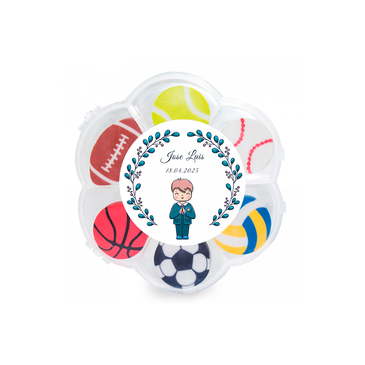 Gommes amusantes avec design de sports personnalisées avec autocollant première communion