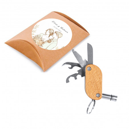 Porte-clés multifonction avec outils dans un étui kraft personnalisé pour les mariages
