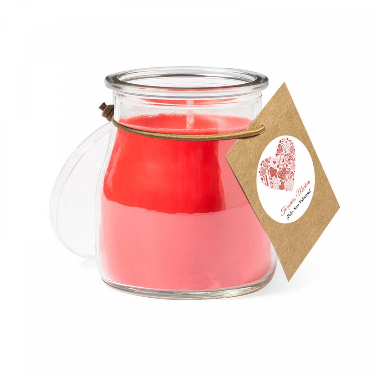 Bougie aromatique rouge avec autocollant romantique personnalisable pour détail