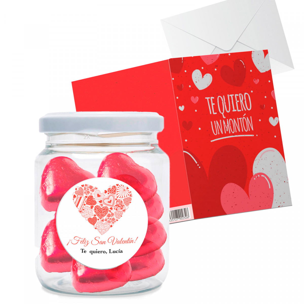 Bonbons en chocolat dans un pot personnalisé avec une carte "Je t'aime beaucoup" à offrir