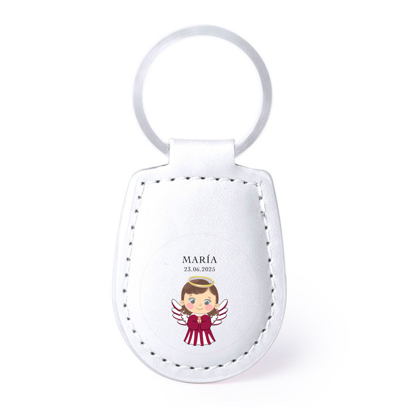 Porte-clés en simili cuir avec adhésif transparent design ange pour les détails de baptême fille