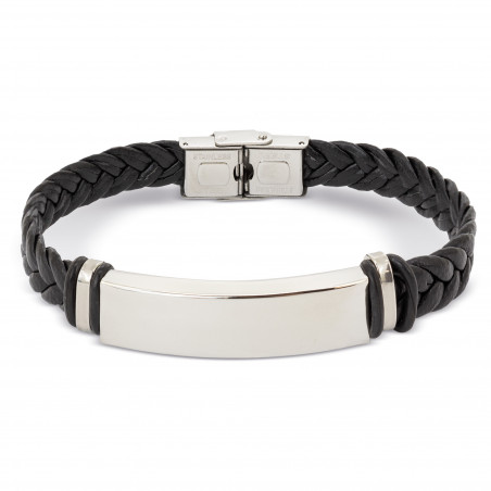 Bracelet pour homme en cuir et acier inoxydable avec boîte cadeau personnalisée